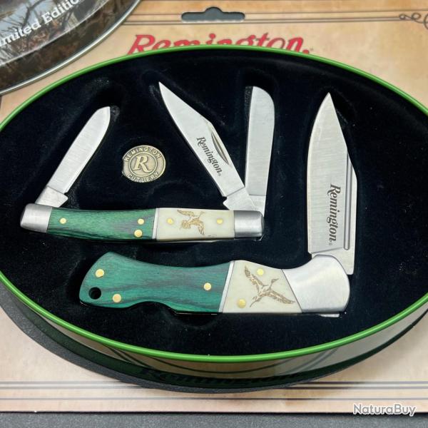 Coffret Cadeau Remington Pin Tails Stockman & Lockback Manches Os Blanc & Bois Lames Acier Inox