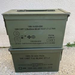 Lot de 2 caisses &agrave; munitions vides en m&eacute;tal