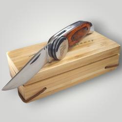 Couteau Laguiole Pliant - Acier 440 - Manche Bois - S&eacute;curit&eacute; Lock - Coffret Bambou