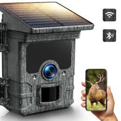 Camera de Chasse Solaire - 4K UHD 85MP Camera de Chasse WiFi Bluetooth Rechargeable