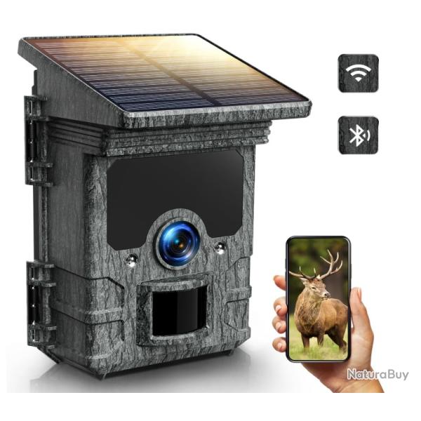 Camera de Chasse Solaire - 4K UHD 85MP Camera de Chasse WiFi Bluetooth Rechargeable