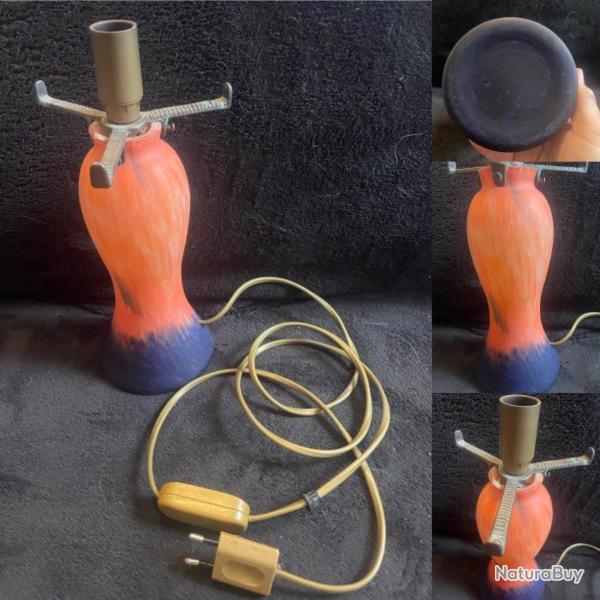Pied de lampe  en Pate de Verre  orange et bleu, dimension sur Photos.