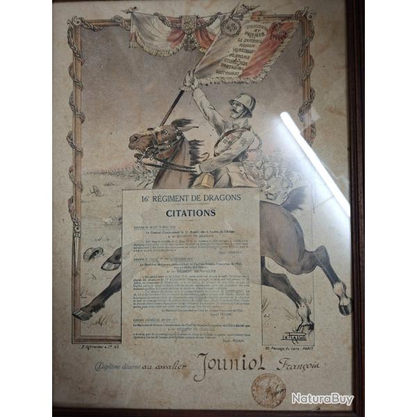 Ww1 Tres beau diplome citation