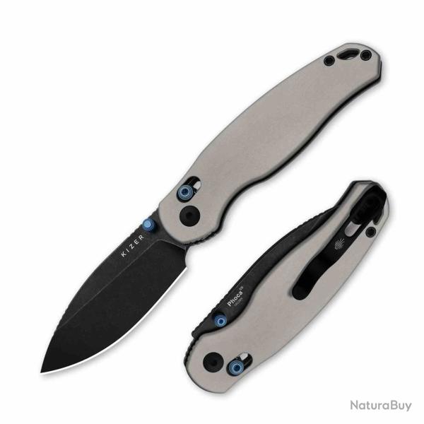 Couteau Kizer Phoca CD Lame Acier 14C28N Manche Aluminium Gris Clutch Lock KIV3781CDA2