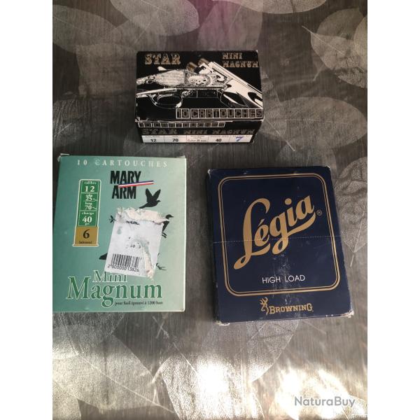 3 boites de 10 cartouches legia,maryarm,star  plomb de 4,6,7,   40g,mini magnum  bourre jupe