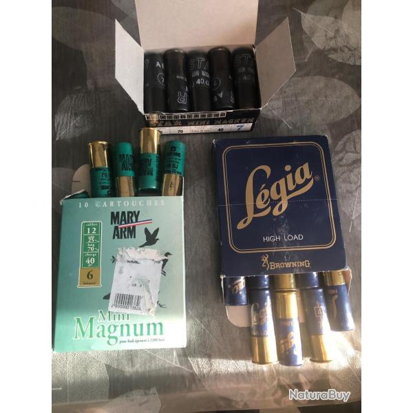LIVRAISON OFFERTE  3 x10 cartouche legia,maryarm,star, cal 12/70   pl  4,6,7,   40g,mini magnum  bj