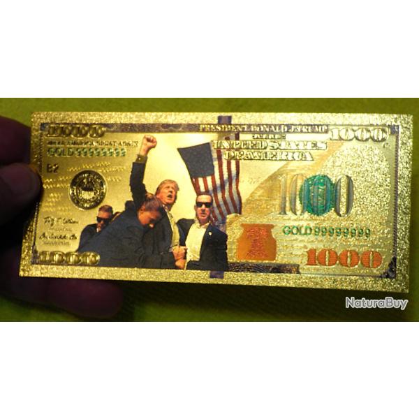 1 MAGNIFIQUE BILLET DE REPRODUCTION USA POUR VOTRE ALBUM DE COLLECTION DE 1000 DOLLARS PLAQUE OR