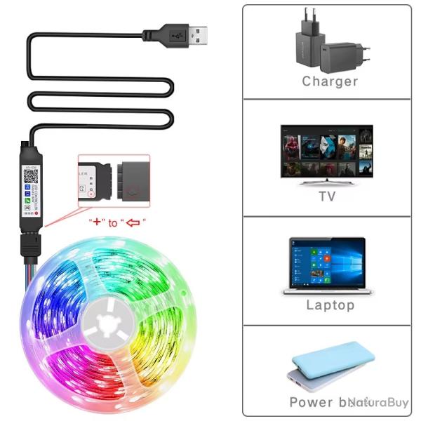Lumi�res LED pour TV RGB bande lumineuse LED contr�le Bluetooth 5V USB ruban LED ruban Flexible pour