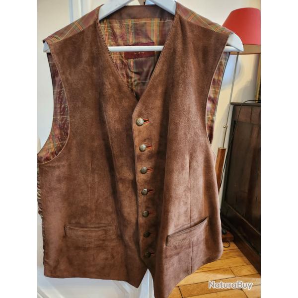 GILET  APRES CHASSE SCHNEIDER  DE SALZBOURG EN DAIM MARRON
