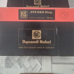 Boite 20 Balles RWS KS calibre 375 H&H Ench&egrave;res 1 euros sans prix de r&eacute;serve