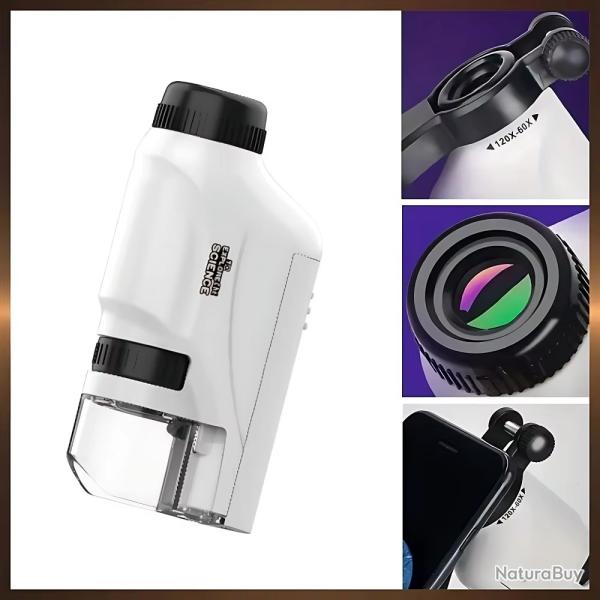 Microscope scientifique avec lumi�re LED pour enfants, laboratoire, d�terminer, batterie, 62, 60-120