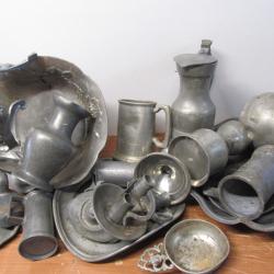 LOT d' ETAIN :13kg (objets anciens, &eacute;tain)