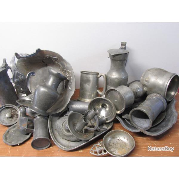 LOT d' ETAIN :13kg (objets anciens, �tain)