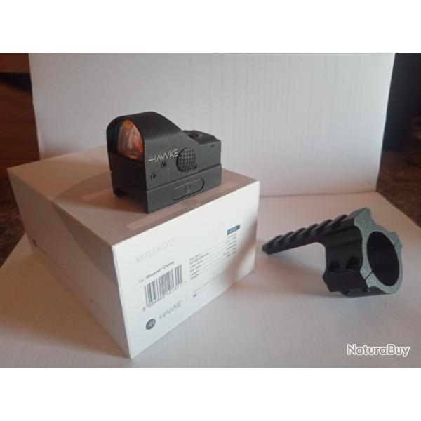 Point rouge micro HAWKE REFLEX DOT 5 M.O.A. 1X Weaver Clamp (avec fixation pour montage sur lunette)