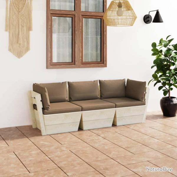 Canap� palette � 3 places de jardin avec coussins Bois d'�pic�a