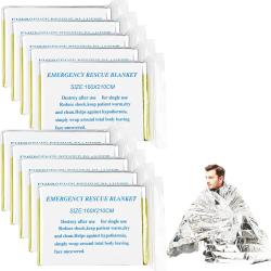 Lot de 10 couvertures de survie thermiques - 210x160cm - Or/Argent - Urgence/Chasse