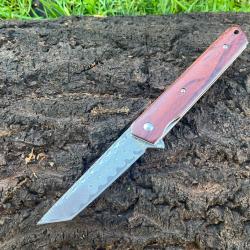 Couteau &agrave; ouverture assist&eacute; lame tanto damas