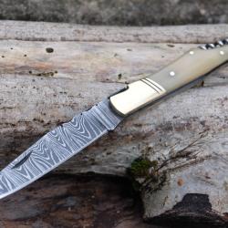 Couteau Damas Lame 128 Couches Fa&ccedil;on Laguiole Abeille Manche Os & Laiton Tire Bouchons Fabr Artisan