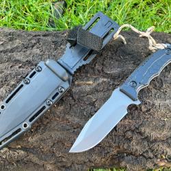 Couteau fixe D2 - Manche fibre de verre - &Eacute;tui Kydex avec pierre int&eacute;gr&eacute;e