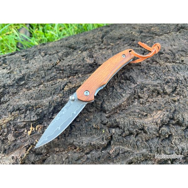 Couteau pliant linerlock - Damas VG10 - Manche bois de palissandre - Guillochage dorsal