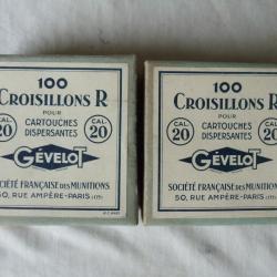 Lot de 2 bo&icirc;tes anciennes de 100 croisillons carton en calibre 20.