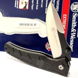 Couteau Smith&Wesson Extreme Ops Lame Drop Point 3Cr Manche Alu Linerlock Roulement &agrave; Billes