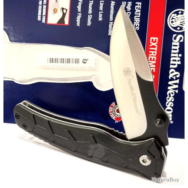 Couteau Smith&Wesson Extreme Ops Lame Drop Point 3Cr Manche Alu Linerlock Roulement � Billes