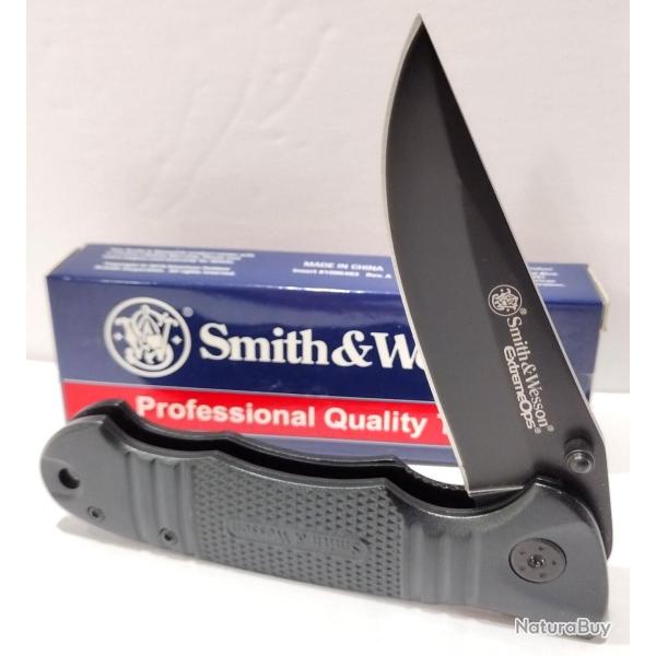 Couteau Tactical Smith&Wesson Extrem OPS Black Lame Acier Inox Manche Aluminium Linerlock Clip