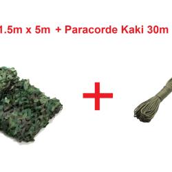 Filet de camouflage Jungle vert 1.5m x 5m + Paracorde 30m Kaki - Livraison gratuite