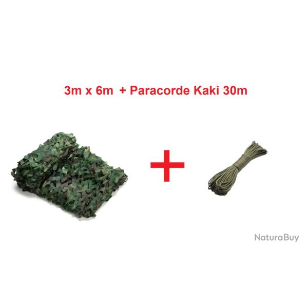 Filet de camouflage Jungle vert 3m x 6m + Paracorde 30m Kaki - Livraison gratuite