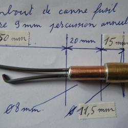 embout de canne fusil calibre 9 mm percussion annulaire avec son capuchon en caoutchouc