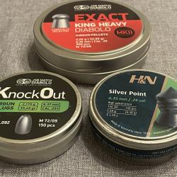 Lot de 3 boites de plombs neuves calibre 6.35mm - JSB H&N Slugs Pointus et Ronds