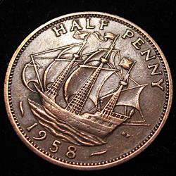 angleterre ,piece de half penny bronze 1958 ttb ElizabethII