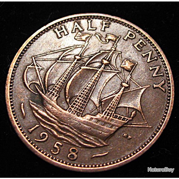 angleterre ,piece de half penny bronze 1958 ttb ElizabethII
