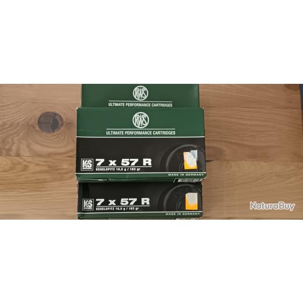 LOT CARTOUCHES RWS BOITE DE 20 CAL. 7X57R KS 10.5G