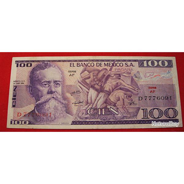 Mexique, billet de 100 pesos 1974 TTB serie AF