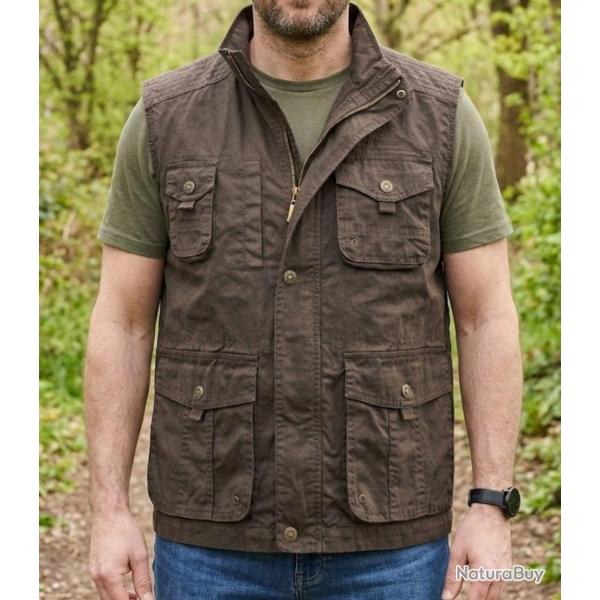 WINCHESTER WE1237 -- Gilet sans manches taupe : confort 100% coton et praticit� multipoches XL