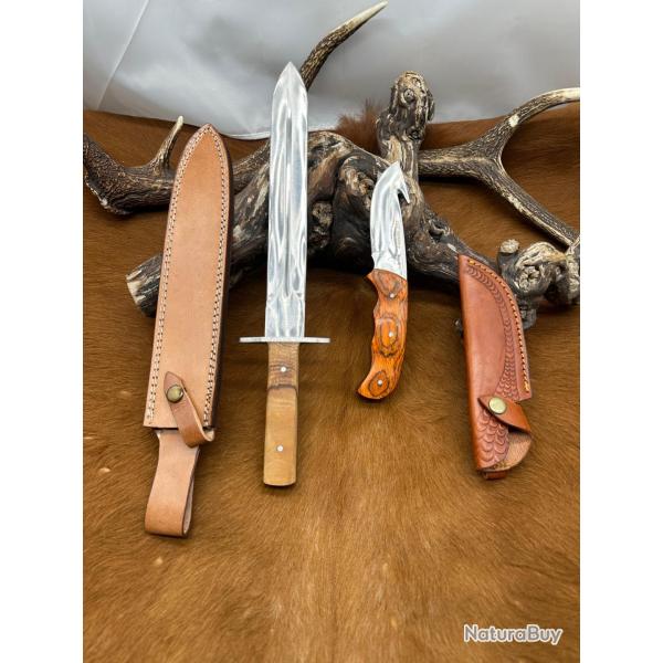 Set du chasseur: Dague de chasse + Couteau a d�pec� �tui en cuir ref N.SDC002
