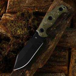 Couteau Kizer Sheepdog Survival Lame Acier 1095 Manche Micarta Vert Lame Fixe Etui Kydex KI1105A4