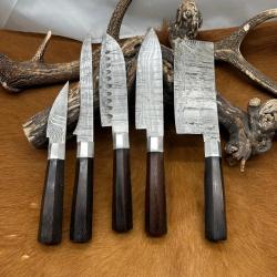 Set de Boucher en Lame acier Damas 256 couches + &eacute;tui en cuir de vache ref CHEF3