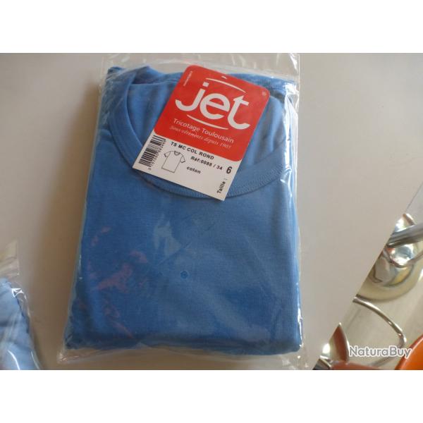 NEUF    T Shirt  Homme JET  Sous Vetement Coton  XXL Taille 6  sous blister col rond  couleur bleu