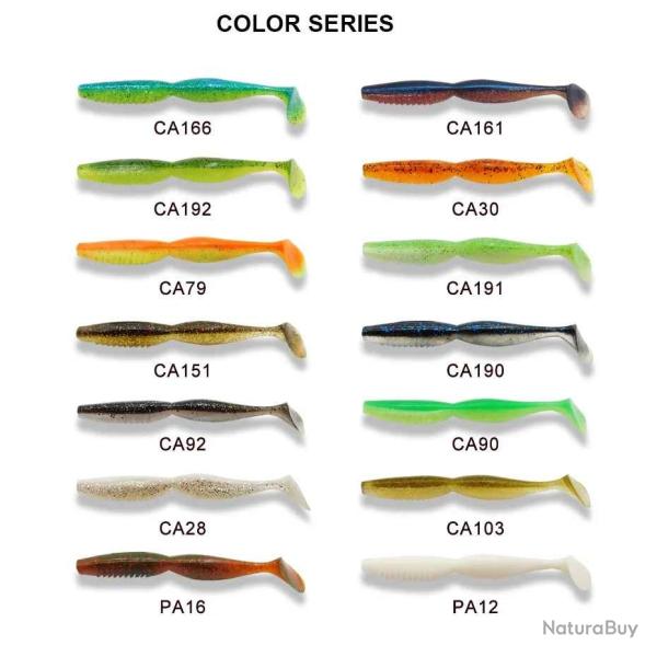 ESFISHING leurres souples Shad 100mm 3 pochettes de 6 leurres coloris au choix