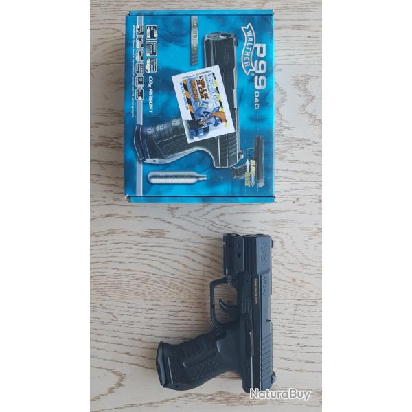 Replique airsoft 6 mm CO2 Umarex Walther P99 DAO Culasse mobile (Blow Back) avec point rouge laser