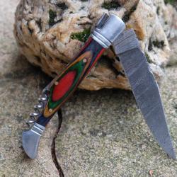 Couteau Damas Lame 128 Couches Fa&ccedil;on Laguiole Abeille Manche Arlequin Tire Bouchons Fab Artisanale