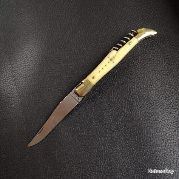Laguiole ancien, couteau canif ivoire, 1 lame 1 tire bouchon mouche et ressort forg�s