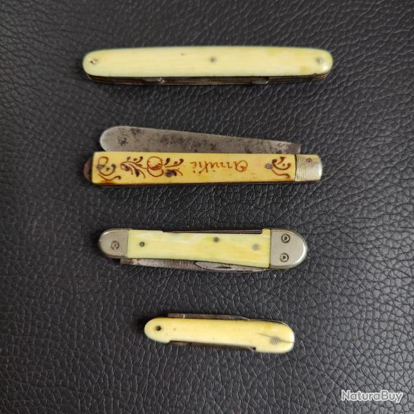 Quatre petit canifs/couteaux de poche anciens et sympathiques