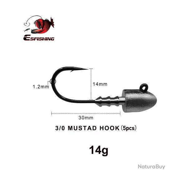 Lot de 10 T�tes Plomb�es 14g Hame�on 3/0 - Sp�cial Fleuve et Fort Courant - JD-SHOP