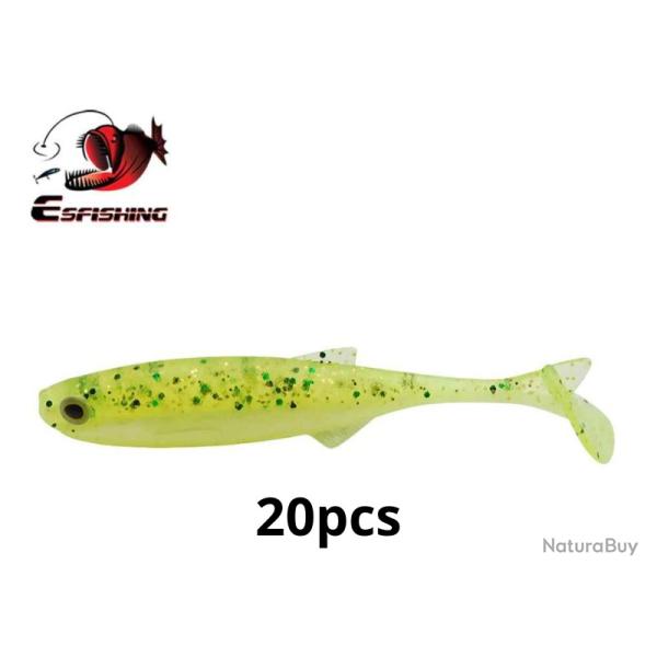 Leurre souple Nouveaut� 75mm 2.5g 20pcs P�che  Eau Douce Ou En Mer Coloris Jaune Chartreux Paillet�