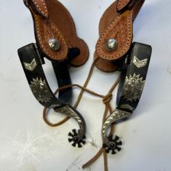 &Eacute;perons US d&eacute;cor&eacute;s cuir metal