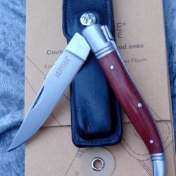 Couteau Laguiole Heritage - Manche Bois de Rose - Lame Inox 90mm - &Eacute;tui Cuir